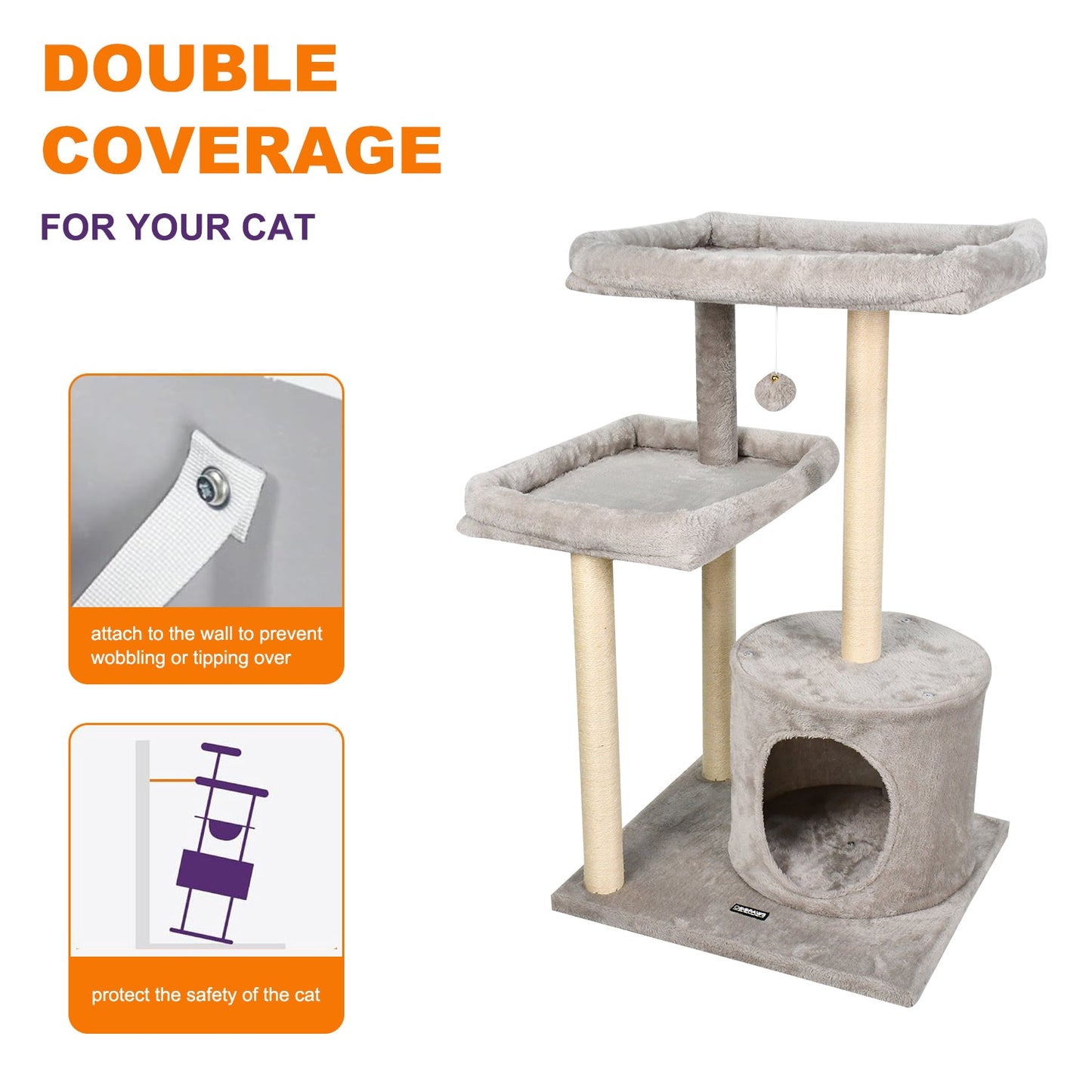 GOOPAWS 42-in Top Perch Cat Tree & Condo, Grey