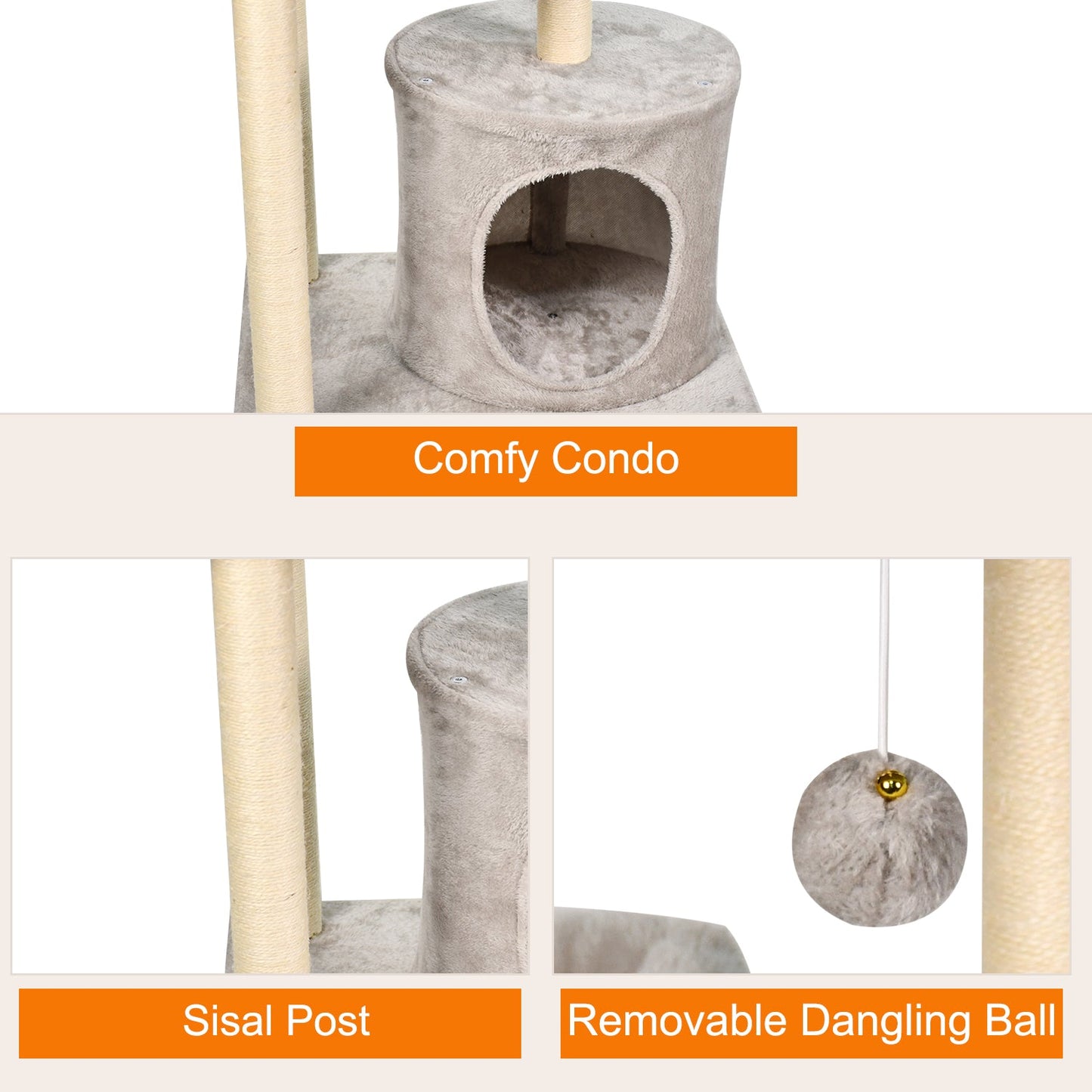 GOOPAWS 42-in Top Perch Cat Tree & Condo, Grey