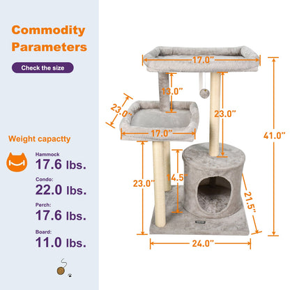 GOOPAWS 42-in Top Perch Cat Tree & Condo, Grey