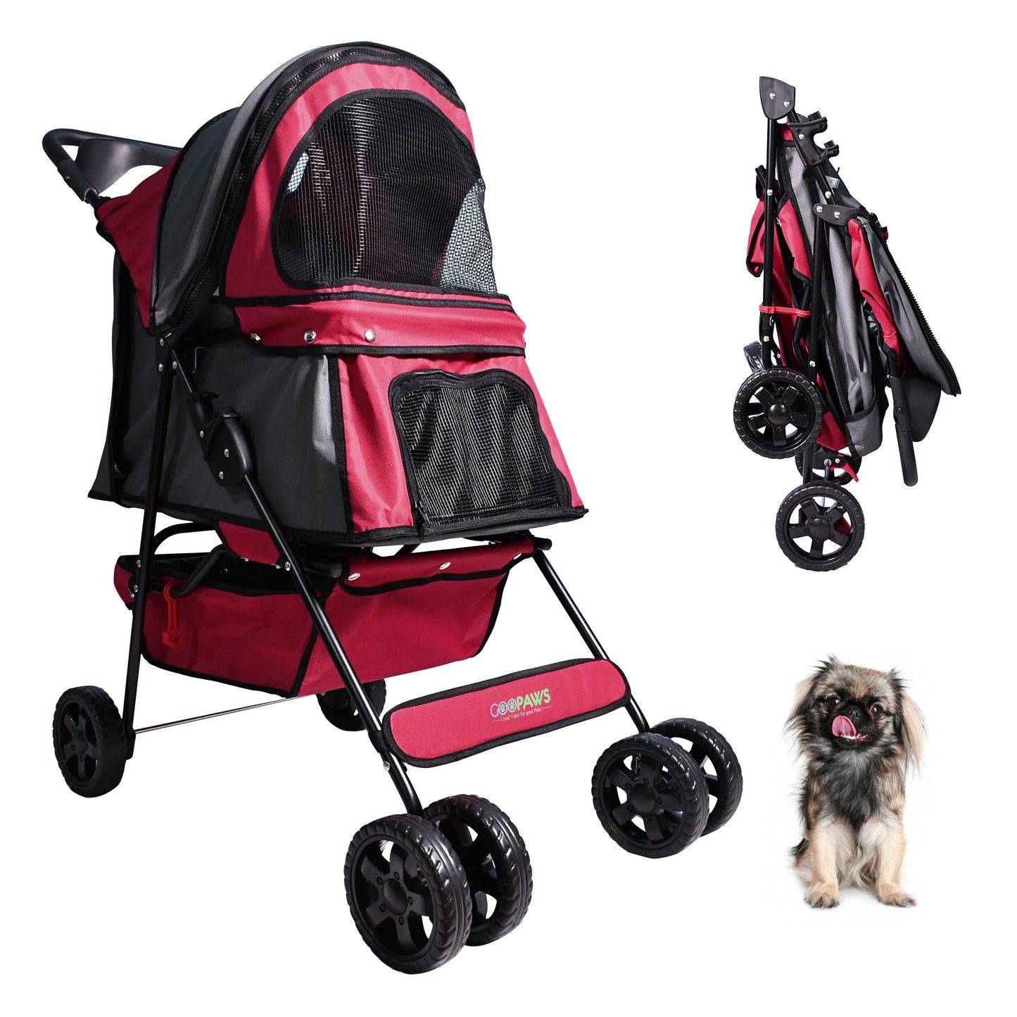 Jespet 4-Wheel Promenade Pet Stroller for Small Dogs Cats, Maroon, 36'' - Pup List