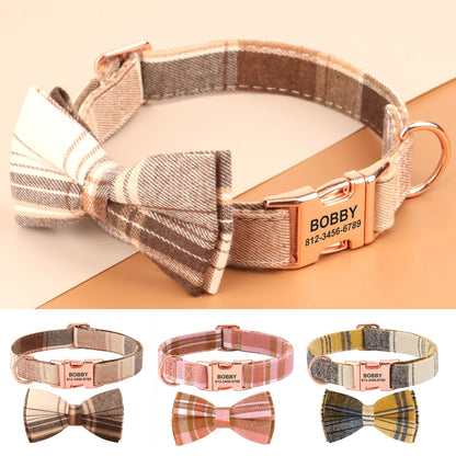 Plaid Collar with Bowtie with Free Engraving - Pup List