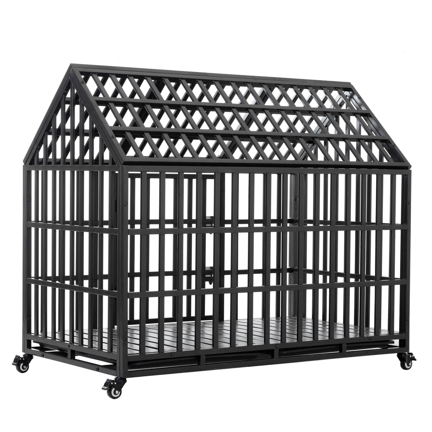 52" Heavy Duty Large Metal Dog Crate with Lockable Wheels