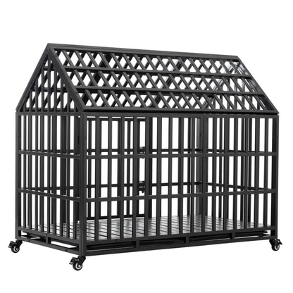 52" Heavy Duty Large Metal Dog Crate with Lockable Wheels