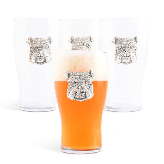 4 Bulldog Beer Pint Glasses