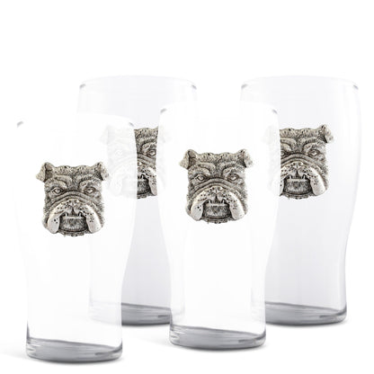 4 Bulldog Beer Pint Glasses