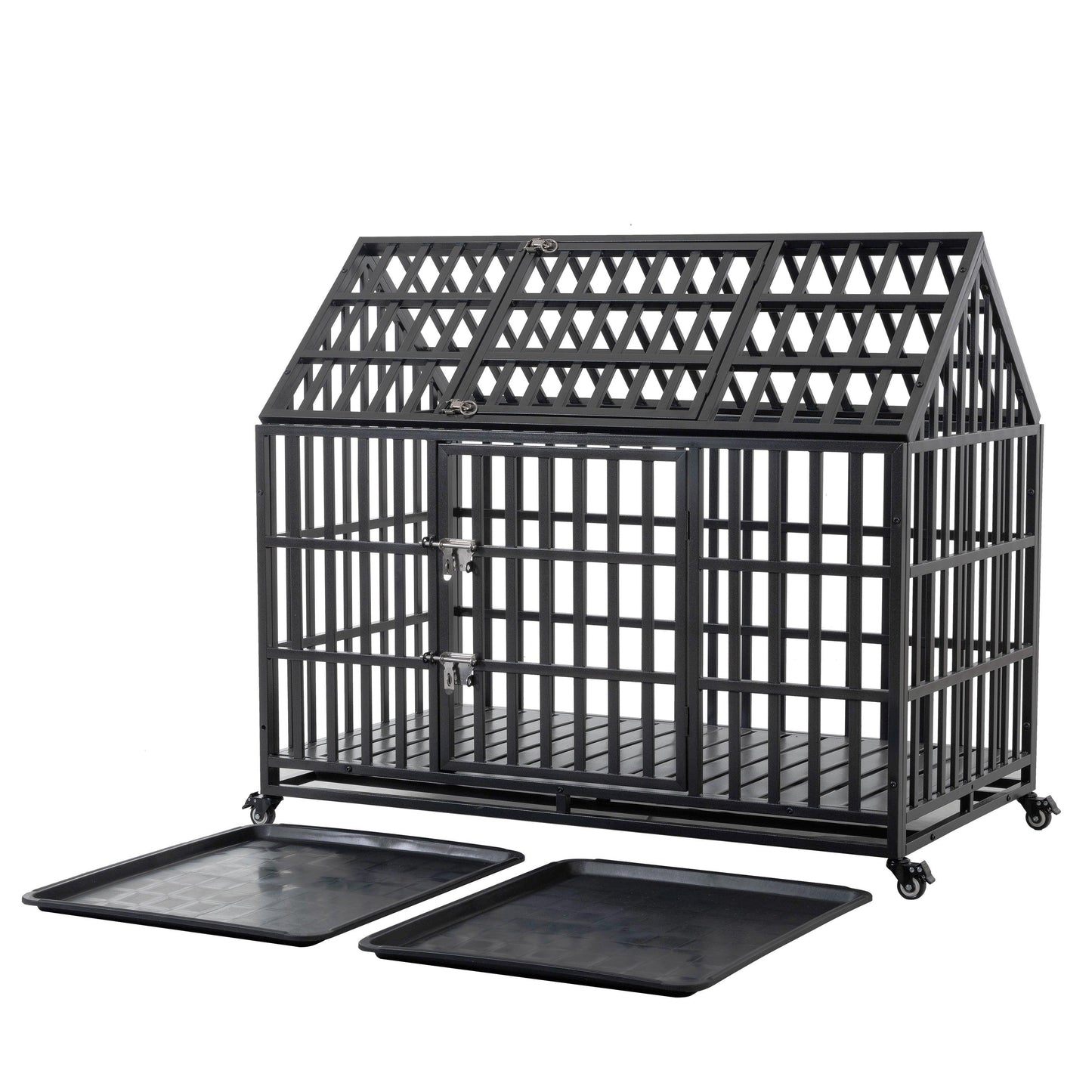 52" Heavy Duty Large Metal Dog Crate with Lockable Wheels