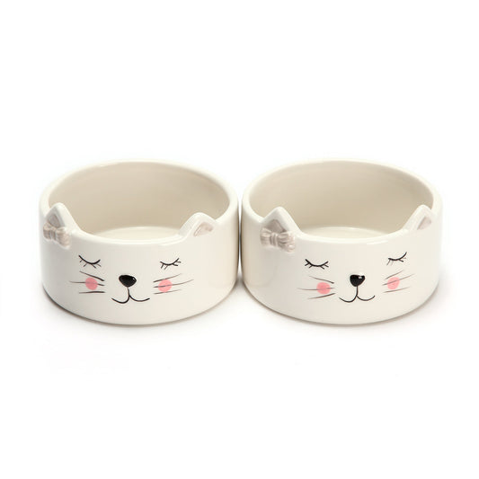 CUTE CERAMIC CAT BOWLS - SET OF 2 - Each bowl is 4.5" wide