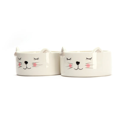 CUTE CERAMIC CAT BOWLS - SET OF 2 - Each bowl is 4.5" wide