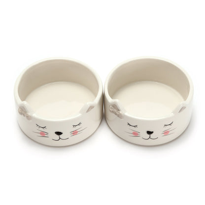 CUTE CERAMIC CAT BOWLS - SET OF 2 - Each bowl is 4.5" wide