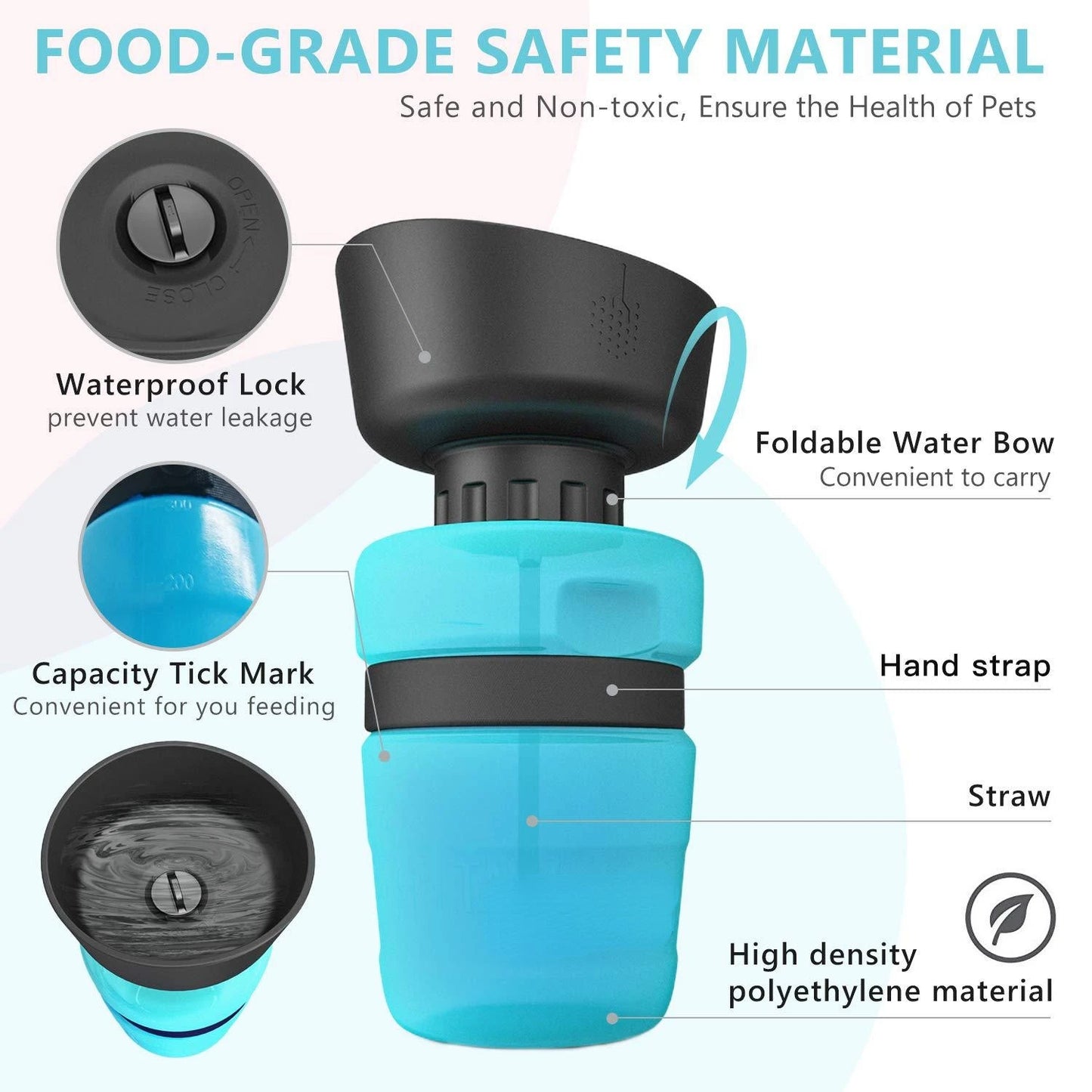 500ML Dog Water Bottle Bowl Foldable Leak-Proof Water Food Cup Pet Feeder Bowl Portable Large Capacity Pet Outdoor Drinking Bowl