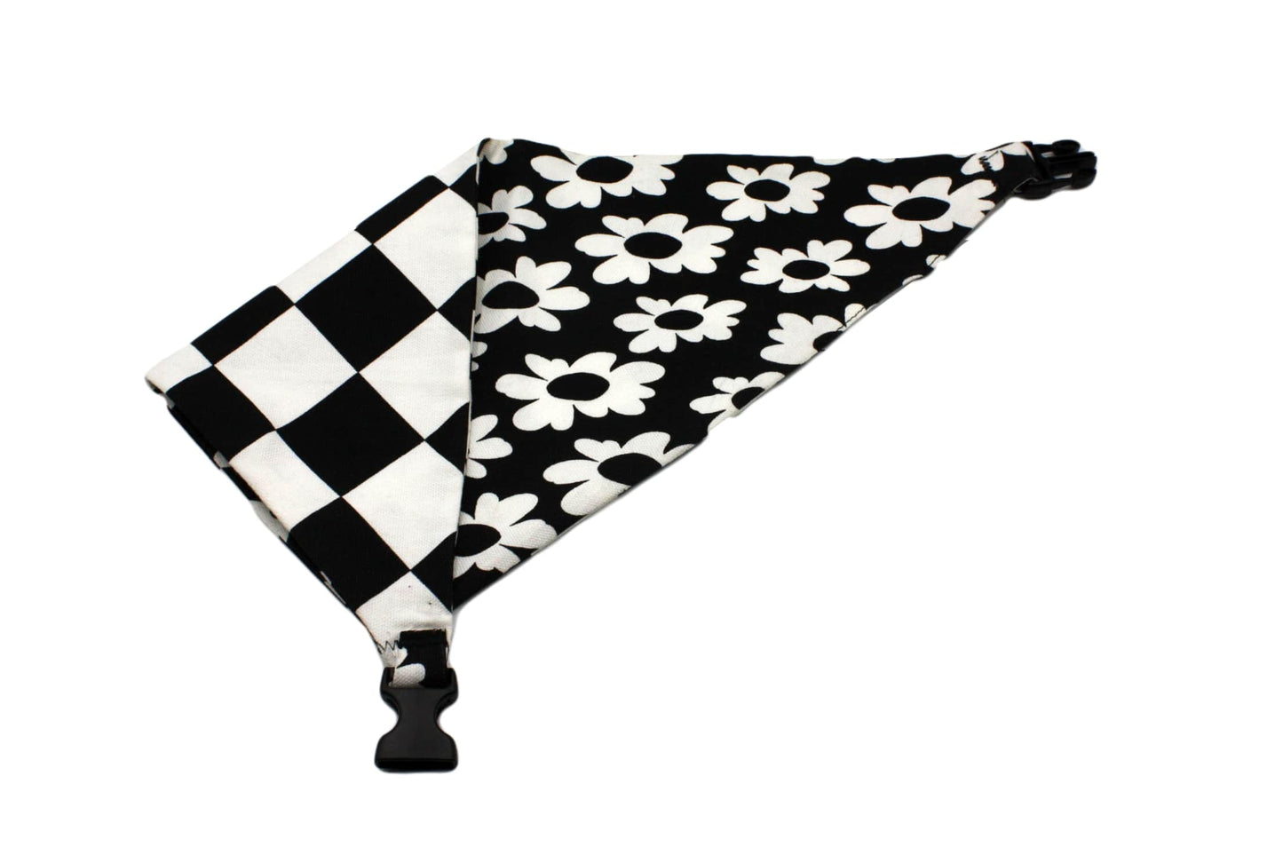 Black & White Flower/ Checkerboard Reversible Bandana