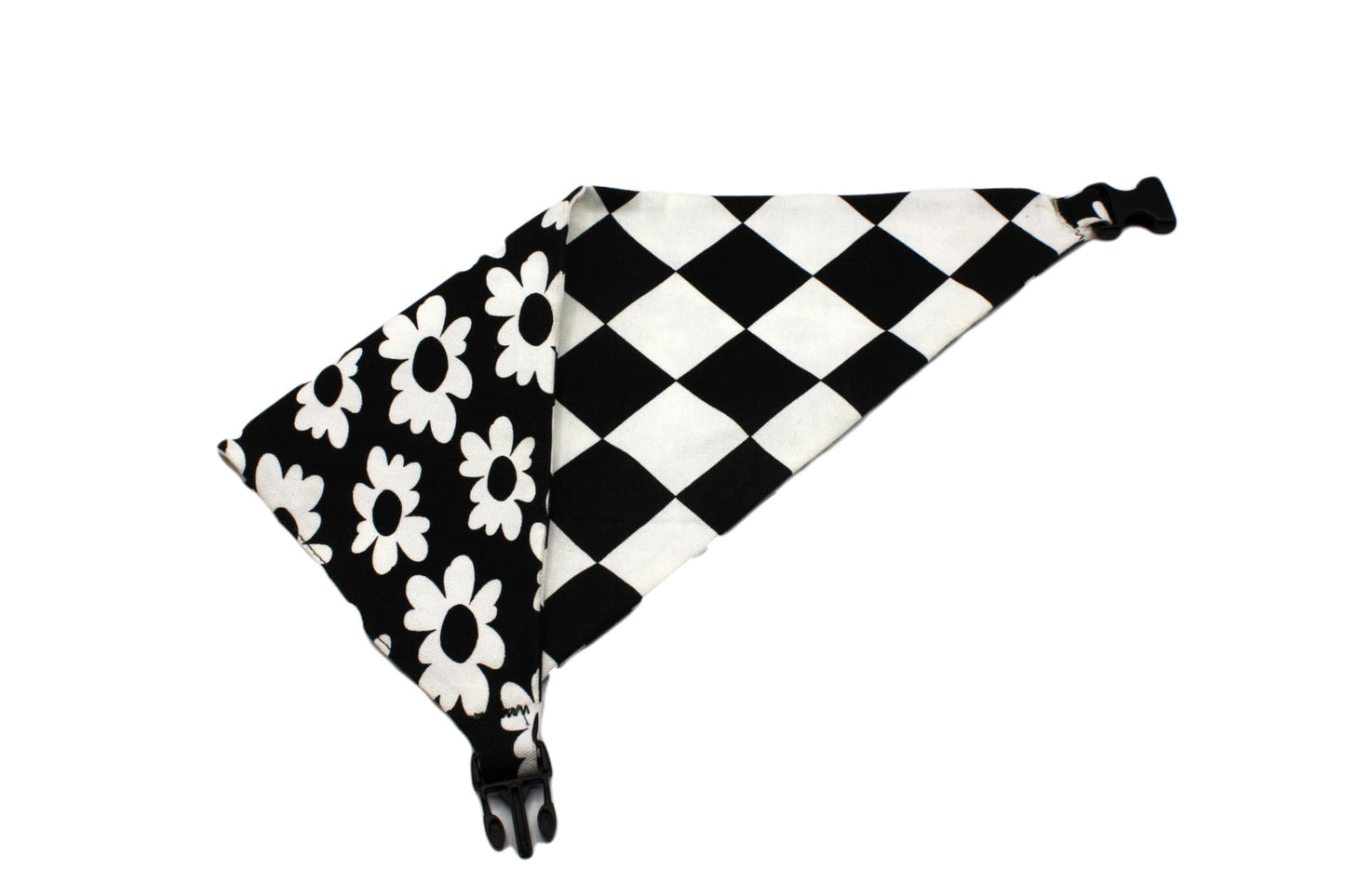 Black & White Flower/ Checkerboard Reversible Bandana