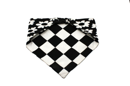 Black & White Flower/ Checkerboard Reversible Bandana