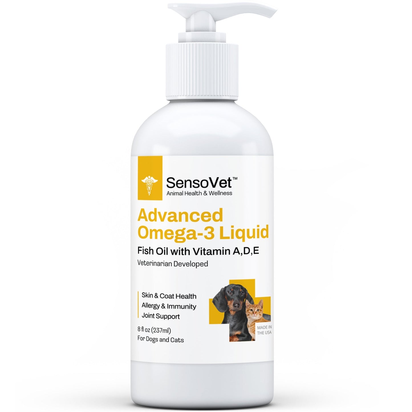 Advanced Omega-3 Liquid for Dogs & Cats - Fish Oil with Vitamins - 12oz